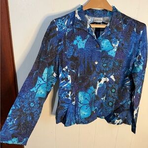 Chico's Blue Embroidered Floral Blazer